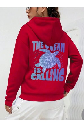 Unisex The Ocean is Calling Baskılı Tasarım Oversize Sweatshirt