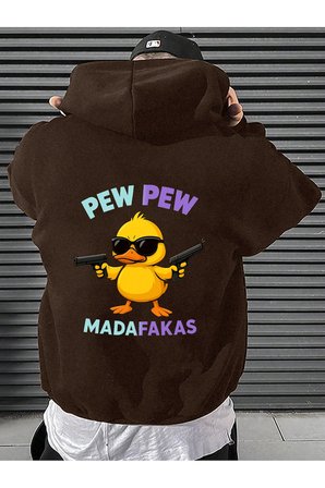Unisex Pew Pew Karikatur Baskılı Tasarım Oversize Sweatshirt
