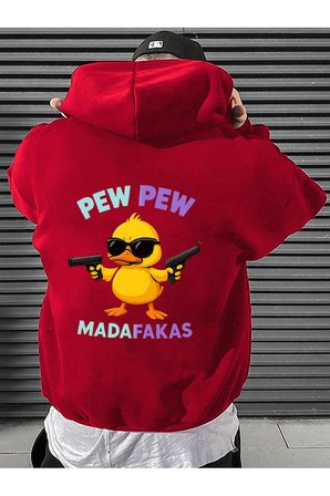 Unisex Pew Pew Karikatur Baskılı Tasarım Oversize Sweatshirt