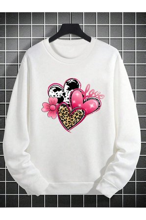 Unisex Love Kalpler Baskılı Tasarım Oversize Sweatshirt