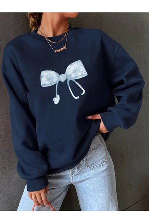 Unisex Fiyonk & Steteskop Tasarım Basklı Bisiklet Sweatshirt