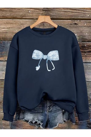 Unisex Fiyonk & Steteskop Tasarım Basklı Bisiklet Sweatshirt