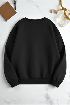 Unisex Ballerina Cappucina Baskılı Oversize Bisiklet Yaka Sweatshirt
