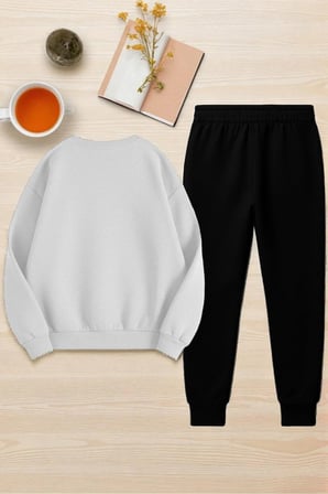 Unisex Los Angeles Baskılı Oversize Bisiklet Yaka Sweatshirt 2'li Eşofman Takımı