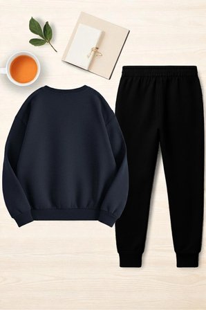 Unisex Los Angeles Baskılı Oversize Bisiklet Yaka Sweatshirt 2'li Eşofman Takımı