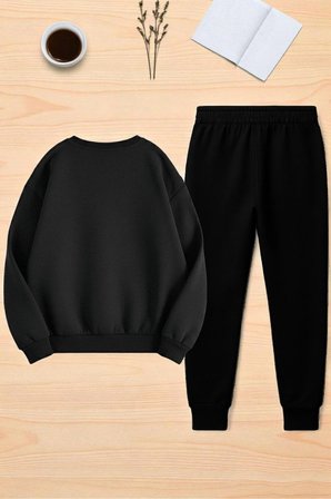 Unisex Los Angeles Baskılı Oversize Bisiklet Yaka Sweatshirt 2'li Eşofman Takımı