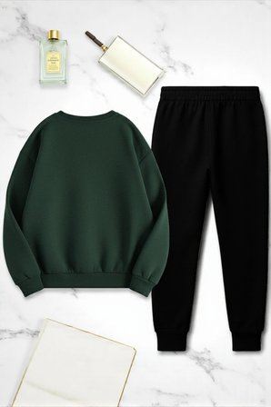 Unisex Los Angeles Baskılı Oversize Bisiklet Yaka Sweatshirt 2'li Eşofman Takımı