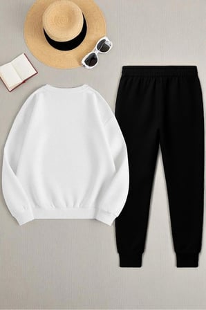 Unisex Los Angeles Baskılı Oversize Bisiklet Yaka Sweatshirt 2'li Eşofman Takımı