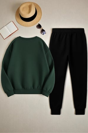 Unisex Los Angeles Baskılı Oversize Bisiklet Yaka Sweatshirt 2'li Eşofman Takımı