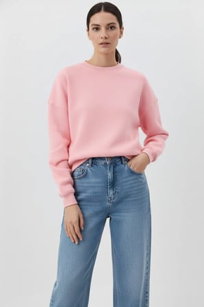 Unisex Yumuşak Dokulu Düz 3 İplik Oversize Sıfır Yaka Sweatshirt – Sade ve Modern Görünüm