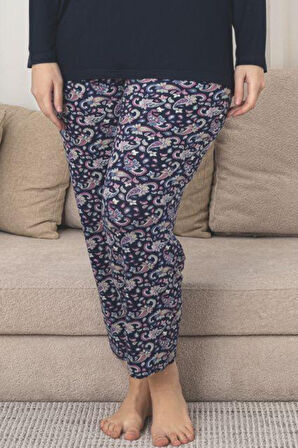 X-Dreamy Büyük Beden Viskon Desenli Uzun Kollu Pijama Takımı
