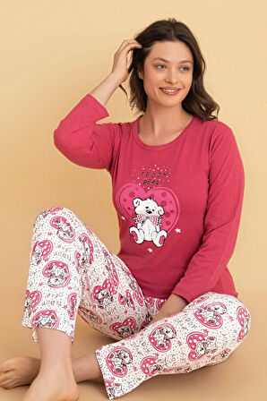 Dreamy Pamuklu Desenli Uzun Kollu Kadın Pijama Takımı