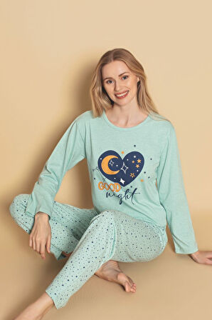 Dreamy Pamuklu Desenli Uzun Kollu Kadın Pijama Takımı