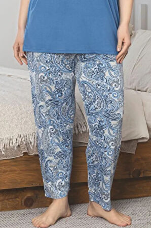 X-Dreamy Büyük Beden Viskon Desenli Kısa Kollu Pijama Takımı