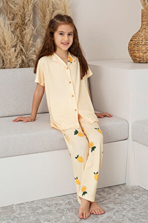 Faryakids Milan Kısa Kollu Limon Desenli Çocuk Gömlek Pijama Takımı