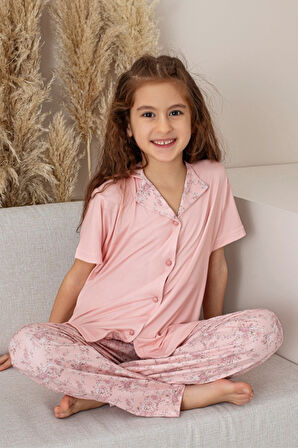 Anne Kız Kombin Çiçekli Kısa Kollu Gömlek Pijama Takımı (ANNE KIZ AYRI SATILIR)