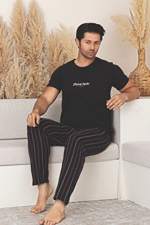 Dreamy Pamuklu Cepli Kısa Kollu Çizgili Erkek Pijama Takımı