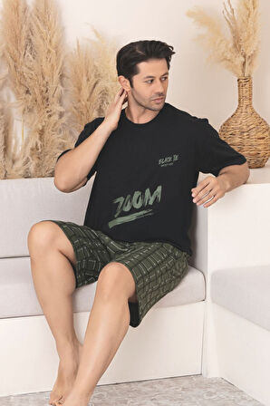 Büyük Beden Pamuklu Cepli Kısa Kollu Şortlu Erkek Pijama Takımı