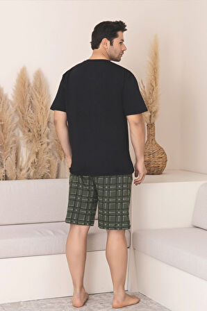 Büyük Beden Pamuklu Cepli Kısa Kollu Şortlu Erkek Pijama Takımı