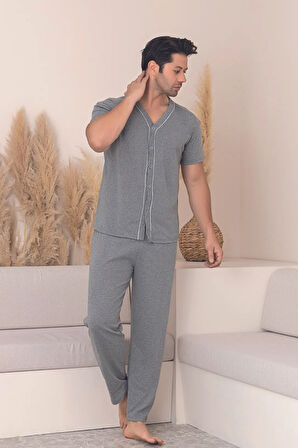 Dreamy Pamuklu Kısa Kollu Düğmeli Erkek Pijama Takımı