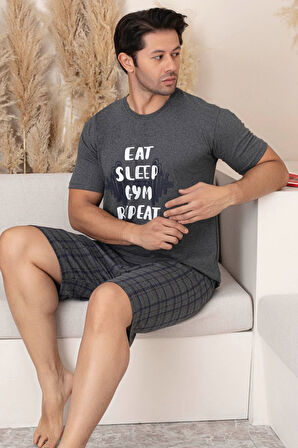 Dreamy Pamuklu Cepli Desenli Kısa Kollu Şortlu Erkek Pijama Takımı