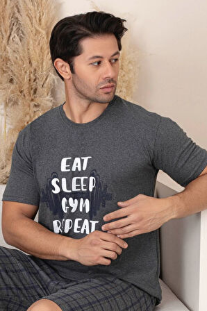 Dreamy Pamuklu Cepli Desenli Kısa Kollu Şortlu Erkek Pijama Takımı