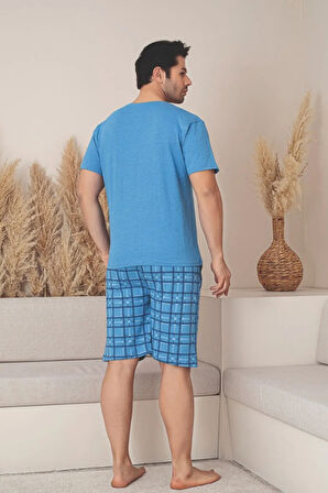 Dreamy Pamuklu Cepli Desenli Kısa Kollu Şortlu Erkek Pijama Takımı