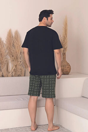 Dreamy Pamuklu Cepli Desenli Kısa Kollu Şortlu Erkek Pijama Takımı