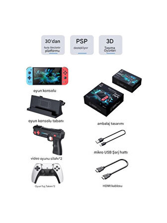 M20 Pro Taşınabilir Retro Atari, Oyun Konsolu, IPS 7 Inç Geniş Ekran, Çift Kol, Çift Tabanca, 128 GB