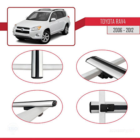 Toyota RAV4 III (XA30) 2006-2012 Arası ile Uyumlu BASIC Model Ara Atkı Tavan Barı Gri 2 Adet