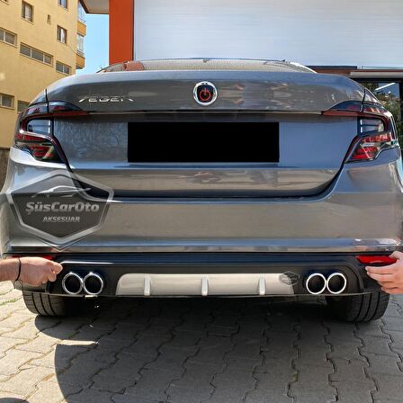 Fiat Egea Sedan 2015 Sonrası Araca Özel Siyah Arka Difüzör 4 Krom Egzoz Çıkışlı Arka Tampon Eki İthal 1.Sınıf