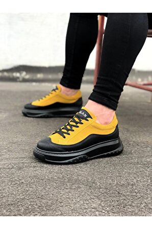 Kömür Taban Erkek Ayakkabı Sarı Topuk Boyu 3 Cm