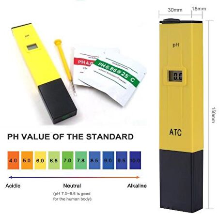 Dijital PH Metre Ölçüm Akvaryum Su Sıvı Alkali Ölçme Cihazı PH Ölçer Pil Ve İki Adet Çözelti Dahil 