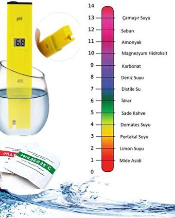 Dijital PH Metre Ölçüm Akvaryum Su Sıvı Alkali Ölçme Cihazı PH Ölçer Pil Ve İki Adet Çözelti Dahil 