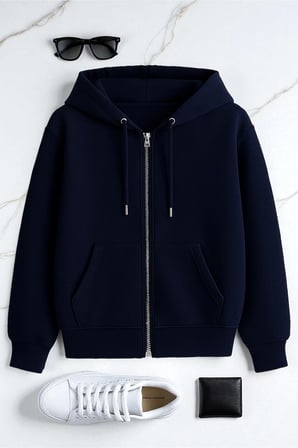 Unisex Lacivert & Siyah Fermuar Kapüşonlu Sweatshirt 2 ' li Fırsat Paketi
