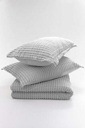 Merinos Modern Line 3 Parça Battaniye Seti - Gri