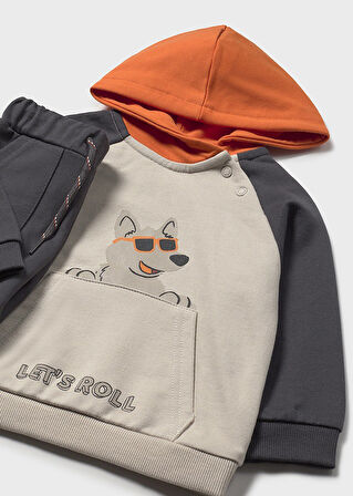Mayoral 1-4 Yaş Erkek Bebek Kapüşonlu Kanguru Cepli Sweat ve 2’li Eşofman Altı Takımı – Bej, Turuncu, Antrasit