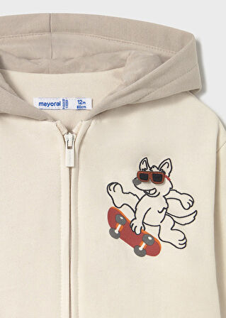 Mayoral 1-4 Yaş Erkek Bebek Hayvan Baskılı Kapüşonlu Krem Hırka