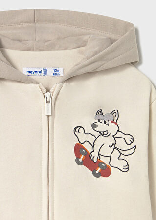 Mayoral 1-4 Yaş Erkek Bebek Hayvan Baskılı Kapüşonlu Krem Hırka