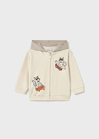 Mayoral 1-4 Yaş Erkek Bebek Hayvan Baskılı Kapüşonlu Krem Hırka