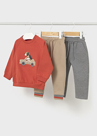 Mayoral Erkek Bebek 3'lü Takım (1-4 Yaş) – Köpek Baskılı Sweatshirt ve 2 Adet Eşofman Altı