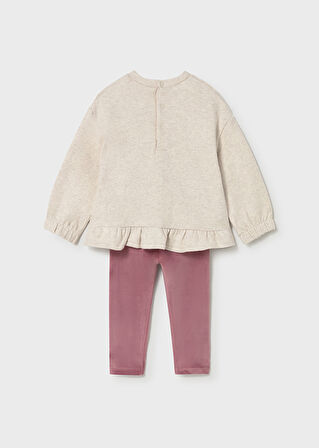 Mayoral 1-4 Yaş Kız Bebek İkili Takım – Köpek Desenli Bej Sweat ve Pembe Kadife Dar Paça Tayt