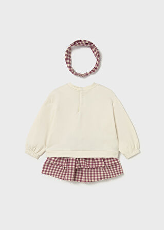 Mayoral Kız Bebek 3’lü Takım (1-4 Yaş) – Meyve Baskılı Sweatshirt, Ekose Etek ve Bandana