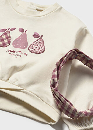 Mayoral Kız Bebek 3’lü Takım (1-4 Yaş) – Meyve Baskılı Sweatshirt, Ekose Etek ve Bandana