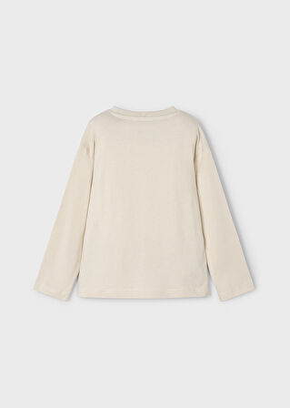 Mayoral Bej Renk Baskılı Erkek Çocuk Tişört | 4-10 Yaş, Bisiklet Yaka, Uzun Kollu, %100 Pamuk