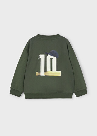 Mayoral 4-10 Yaş Erkek Çocuk Yeşil Sweatshirt – Ön ve Arkası Baskılı, İç Hafif Şardonlu