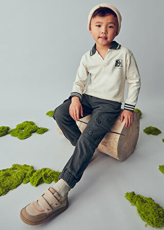 Mayoral Gri Renk Kargo Cepli Erkek Çocuk Pantolon | 4-10 Yaş Paçası Lastikli, Düğmeli, Ayarlanabilir Bel, Pamuk