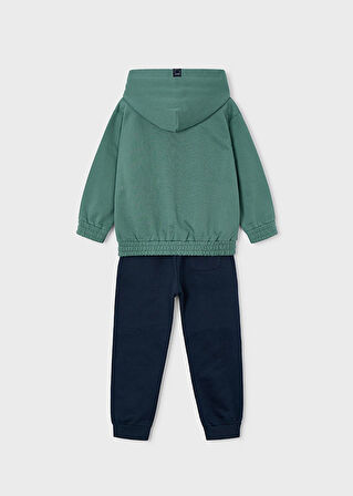 Mayoral 4-10 Yaş Erkek Çocuk Yeşil Kapüşonlu Baskılı Sweatshirt ve Siyah Eşofman Altı Takımı