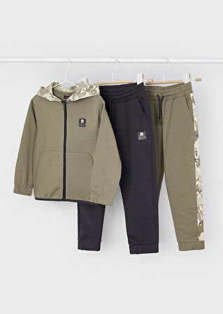 Mayoral 4-10 Yaş Erkek Çocuk Üçlü Takım | Fermuarlı Kapüşonlu Kahve Hırka, Eşofman Altı Seti (Kahve ve Antrasit)