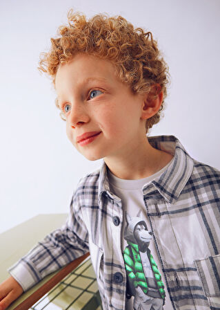 Mayoral Erkek Çocuk Gömlek – Gri Ekose (4-10 Yaş) | %100 Pamuk – Düğmeli, Pamuk Astarlı